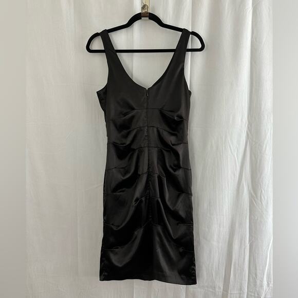 Vintage B. Smart Black Satin Ruched Mini Cocktail Dress Womens Size 7/8 - Picture 5 of 9